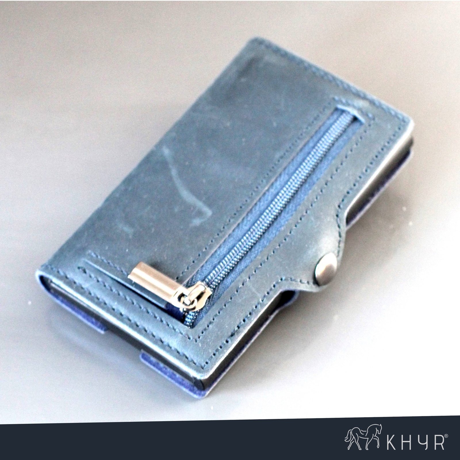 KHYR Aoraki Blue - Premium Crazy Horse Leer met muntenvak - Blauw - Afbeelding 10