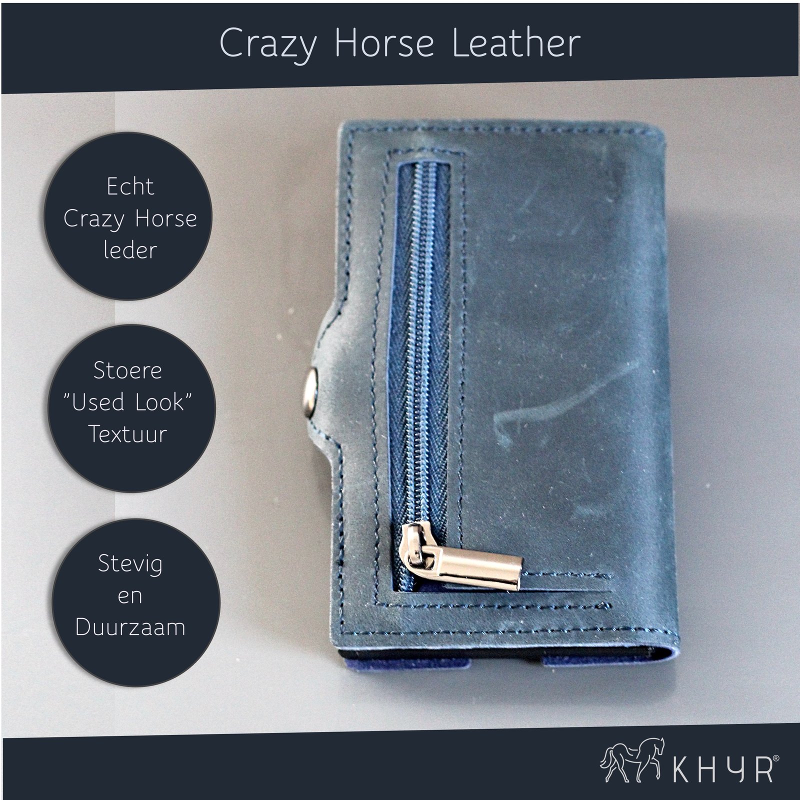 KHYR Aoraki Blue - Premium Crazy Horse Leer met muntenvak - Blauw - Afbeelding 7