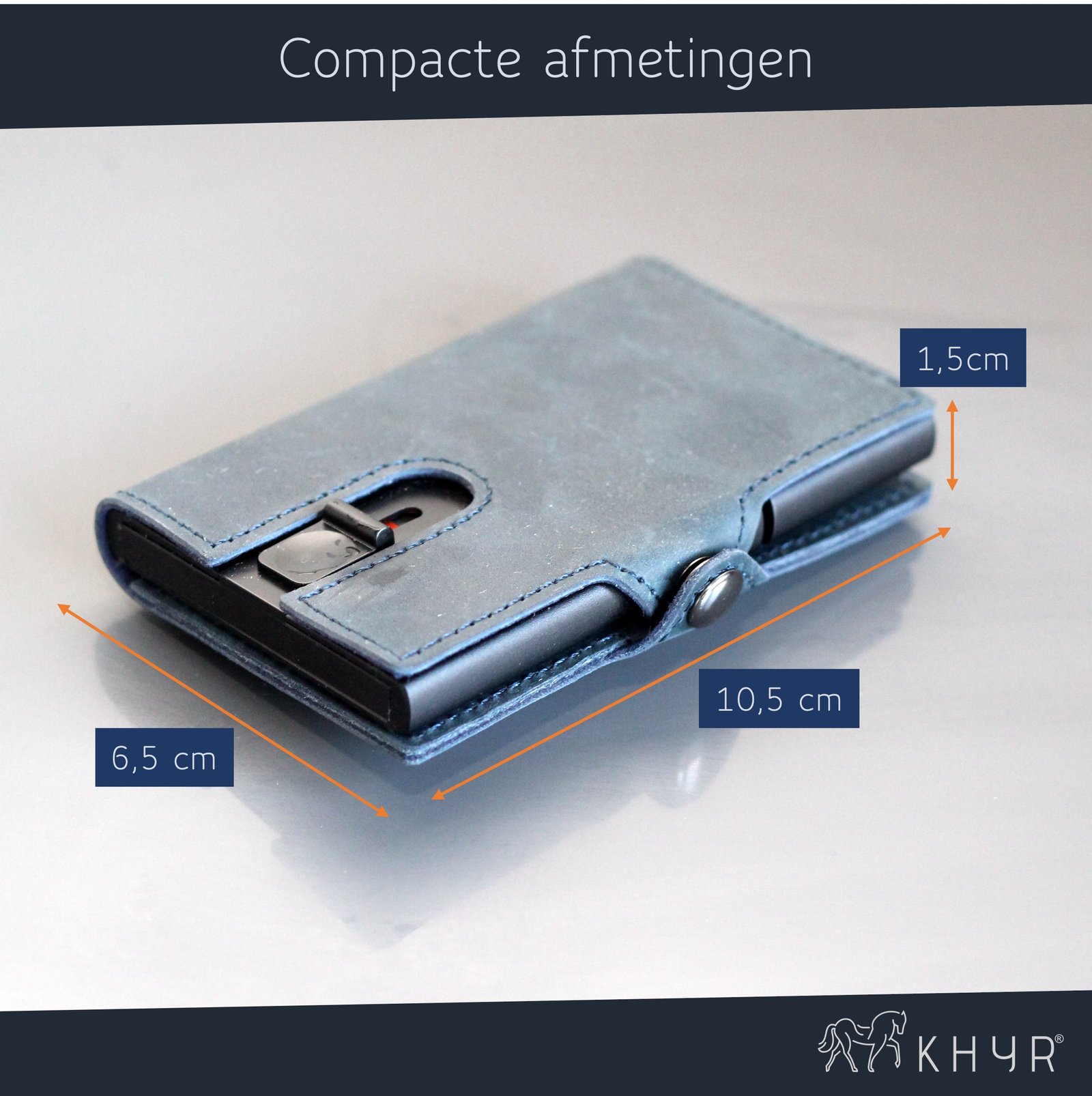 KHYR Aoraki-X Blue - Premium Crazy Horse Leer zonder muntenvak - Blauw - Afbeelding 11