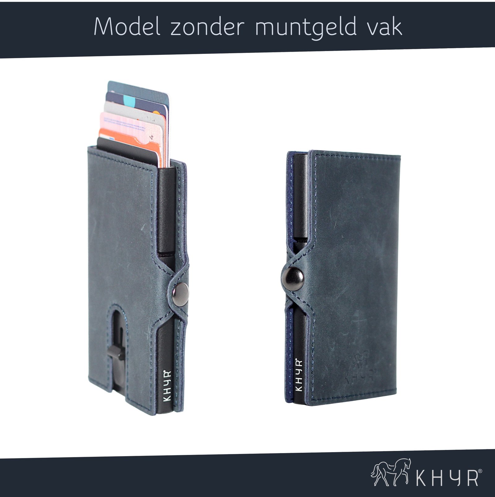 KHYR Aoraki-X Blue - Premium Crazy Horse Leer zonder muntenvak - Blauw - Afbeelding 3