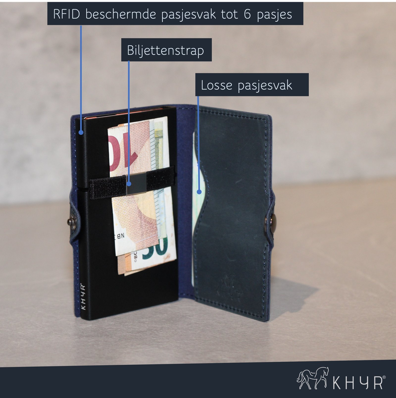 KHYR Aoraki-X Blue - Premium Crazy Horse Leer zonder muntenvak - Blauw - Afbeelding 10
